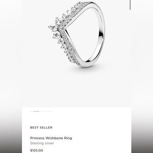 Pandora Princess Wishbone Ring Sterling Silver Size 7